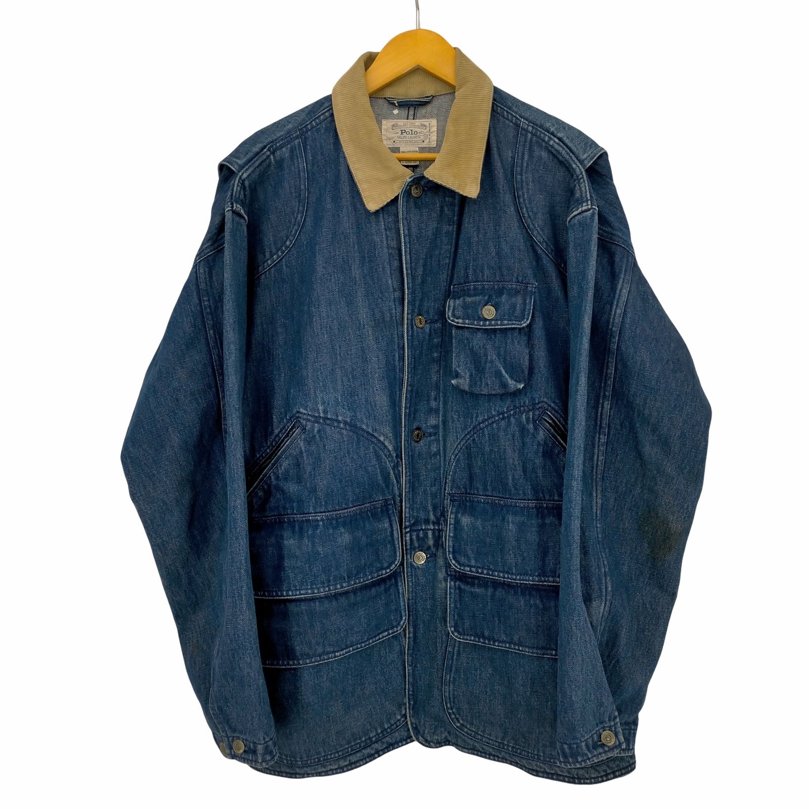 ポロラルフローレン POLO RALPH LAUREN 80S 白タグ 襟コーデュロイデニムハンティングジャケット メンズ import：M 