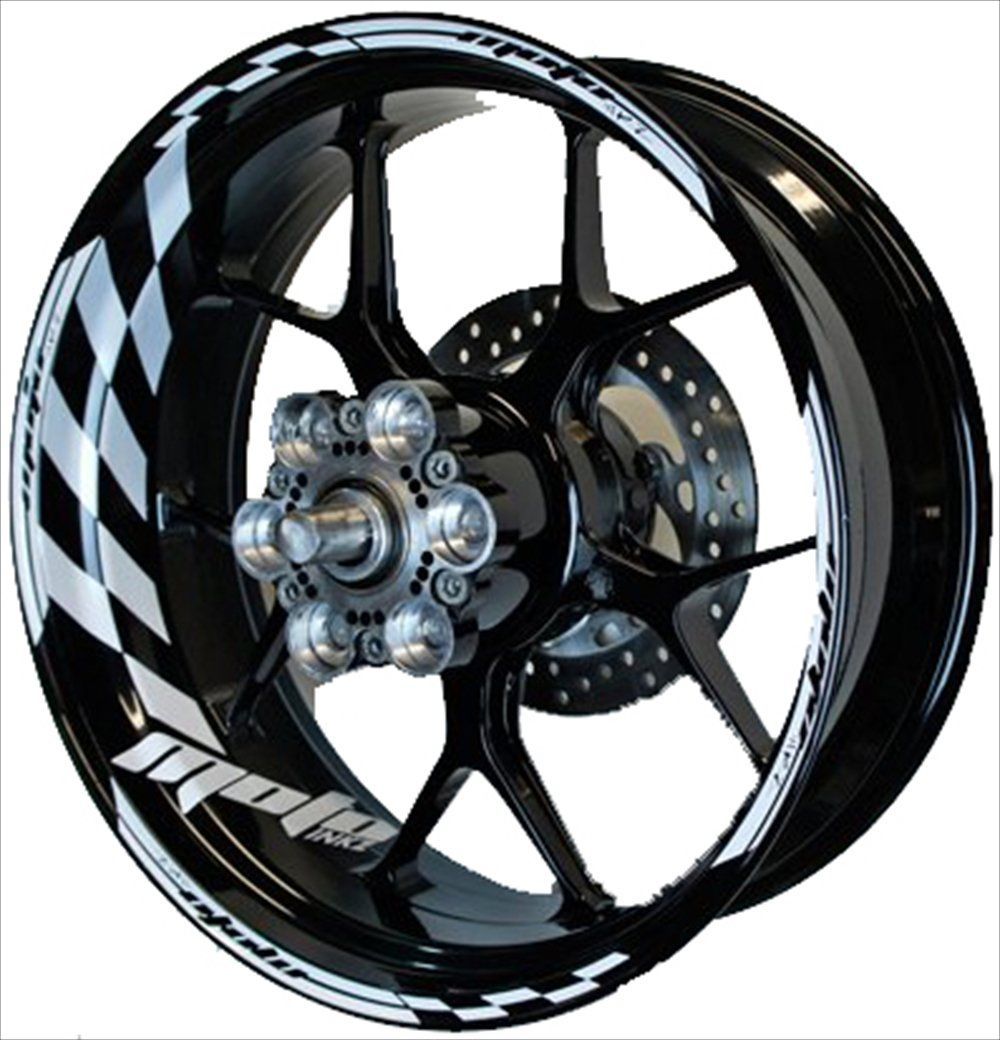 ホワイト MOTOINKZ バイク用 17インチ フルカスタム リムステッカー GPフラッグ ホワイト B-80-WHITE
