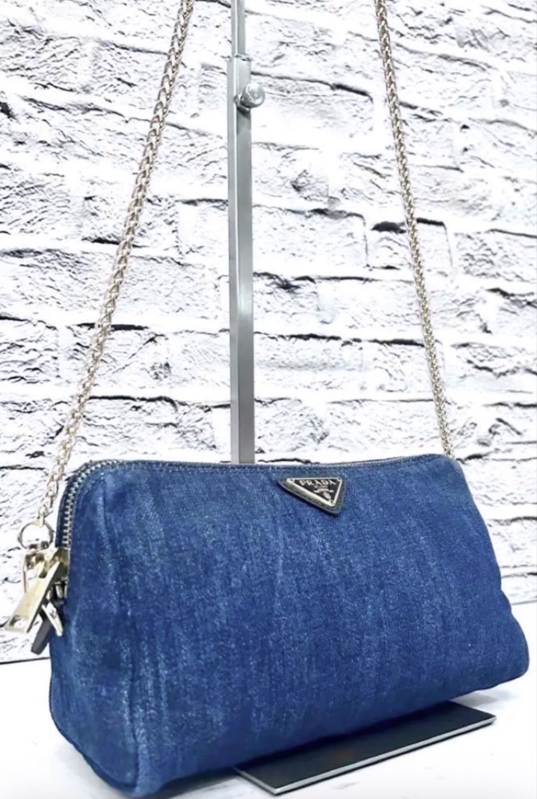 ◆PRADA プラダ CANAPA デニム ショルダー カメラ バッグ ポーチ紺 美品 ◇ PRADA プラダ CANAPA カナパ デニム クロスボディ