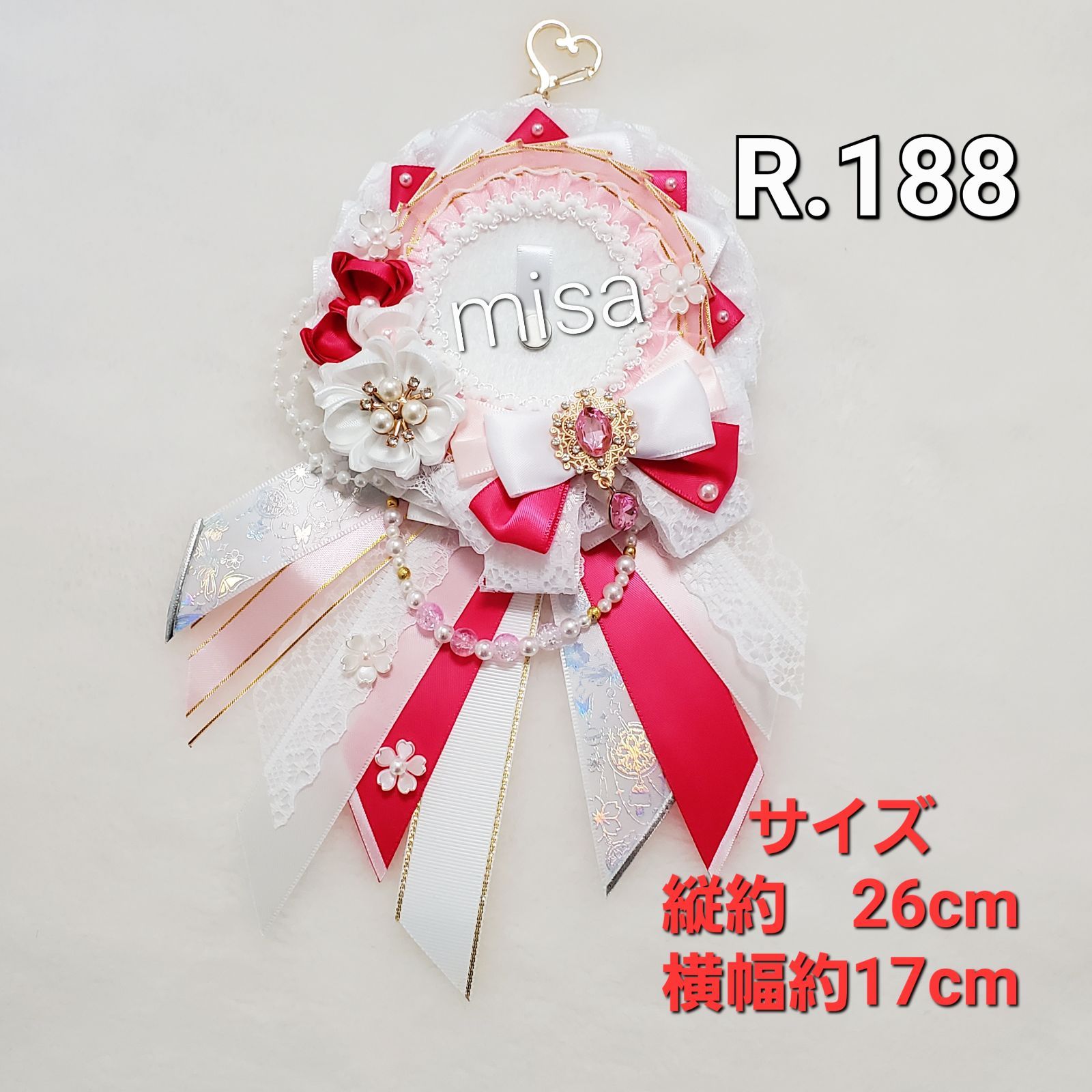 オーダー】 痛ロゼット 白 ×ピンク×レース 痛バ リボン 桜 カラー変更