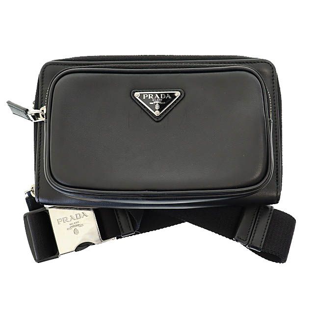 プラダ PRADA トライアングル ロゴ SOFTY レザー ボディ ベルト バッグ 2VH156 NERO 黒 ブラック ブランド古着ベクトル AA ▲250513