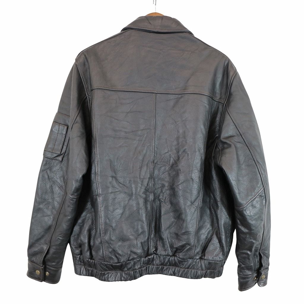 Columbia コロンビア シングルライダース レザージャケット 防寒 襟付き ブラック (メンズ L) 中古 古着 O8736 o8736-1.jpg