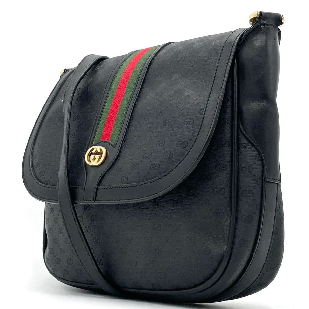 ✨良品✨ GUCCI グッチ ショルダーバッグ ポシェット フラップ マイクロGG シェリーライン 総柄 インターロッキング PVCレザー 肩掛け  斜め掛け レディース ブラック 黒色 - メルカリ