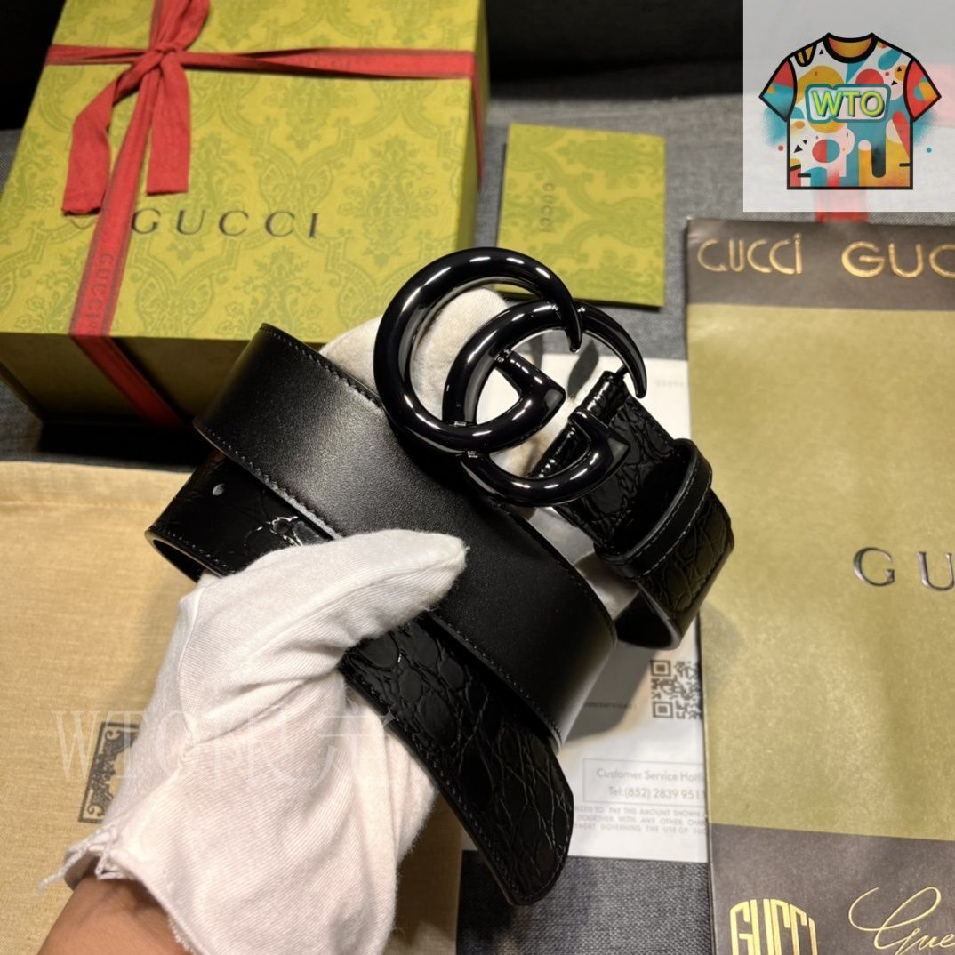 GUCCI ブラック GGパターン ベルト 今日特価】GUCCI New Model ブラックレザーベルト with GG