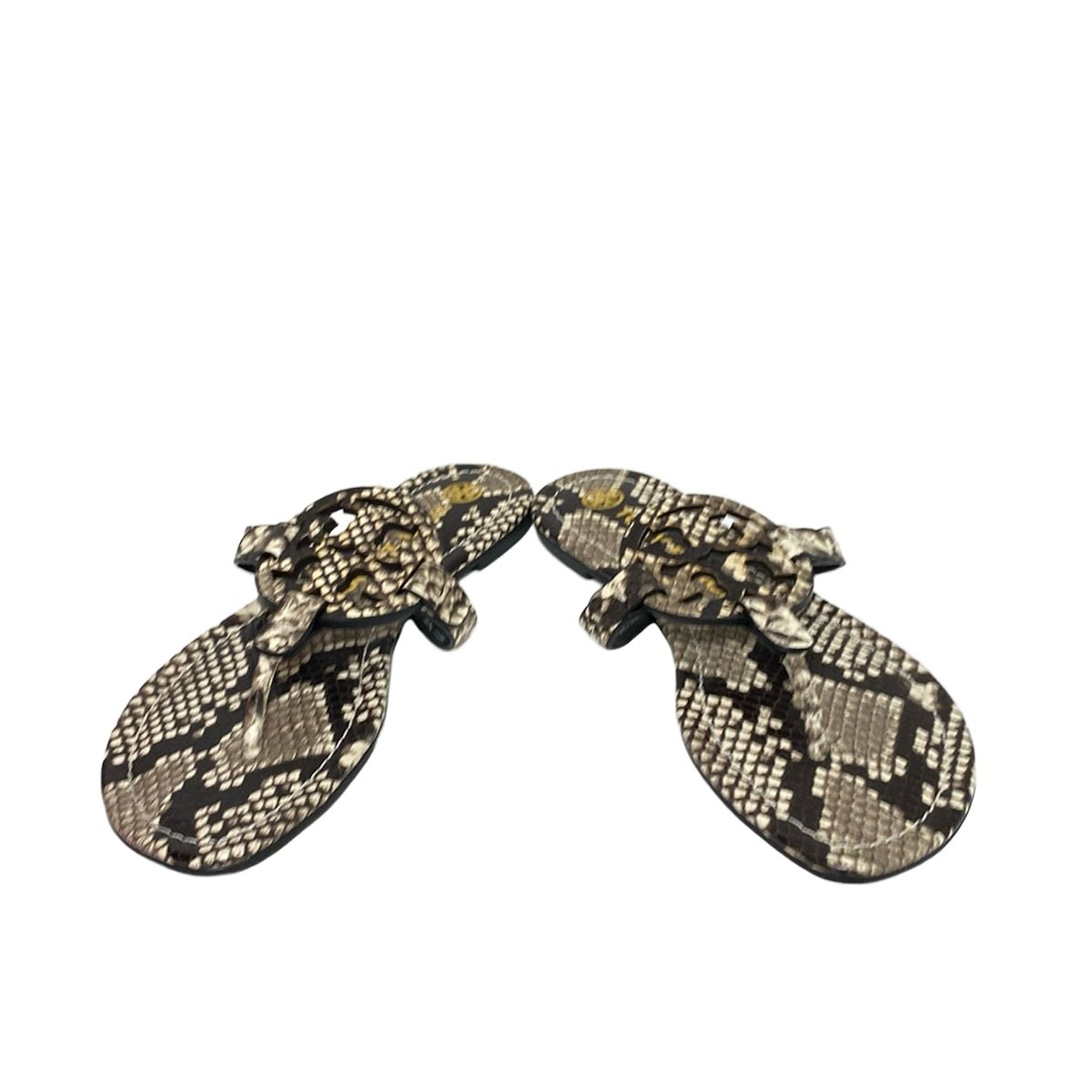 TORY BURCH トリーバーチ ビーチサンダル 6 1|2 M レディース ミラー 75286 アイボリー×黒 スネークプリント レザー