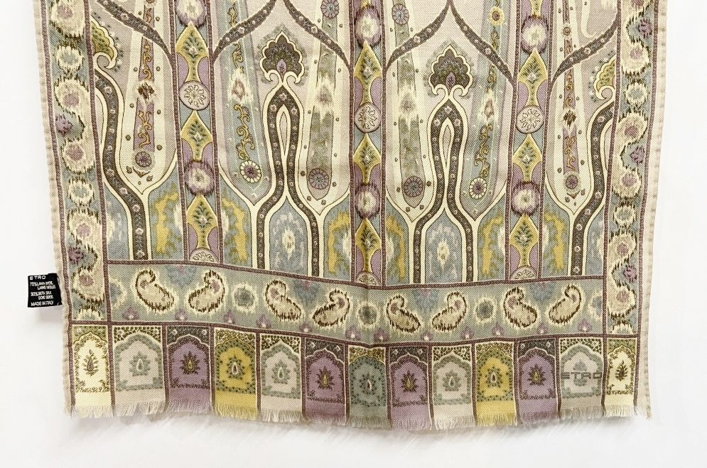イタリア製 ETRO エトロ ウール シルク ストール ベージュ系