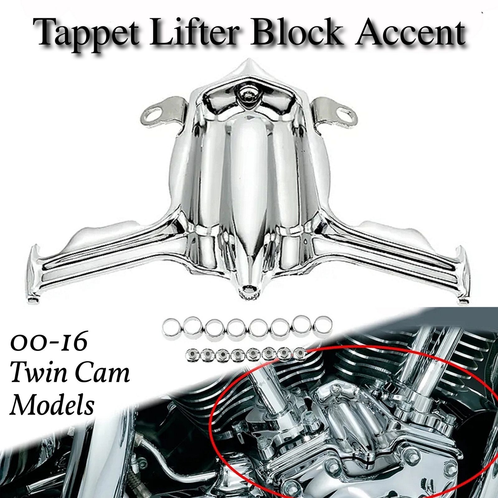 HARLEY ハーレー タペット リフター ブロック アクセント カバー トリム クローム ツインカム用 00-16 ダイナ CVO ブレイクアウト