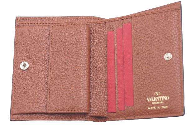 VALENTINO ヴァレンティノ　バーガンディ ロックスタッズ二つ折り財布 VALENTINO ヴァレンティノ ロックスタッズ 2つ折り財布 レザー