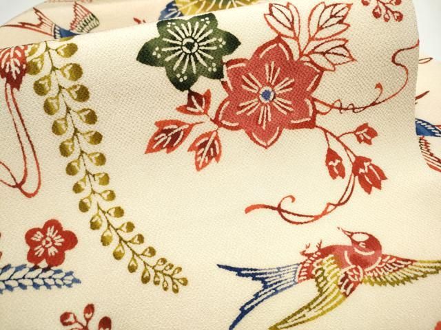 九寸名古屋帯　縮緬　紅型 クリスマスSALE】 【琉球紅型研究所 屋宜元七】 本場琉球紅型九寸