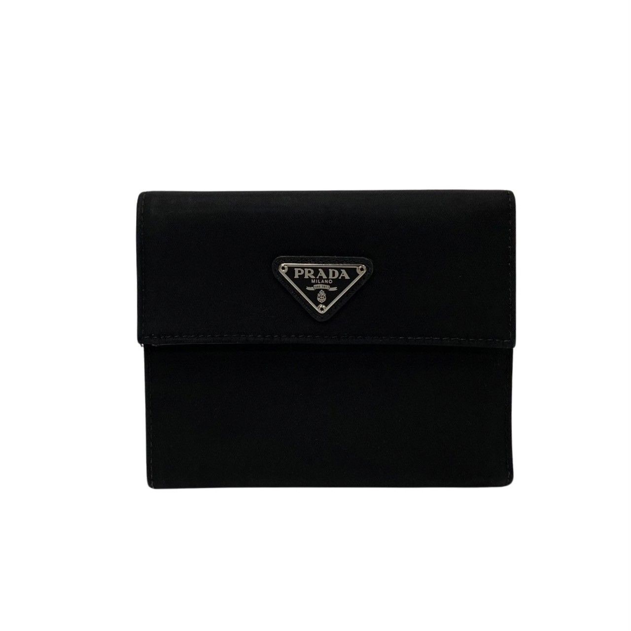 極美品 PRADA 恐 プラダ 折り財布 三つ折り ナイロン 三角プレート 
