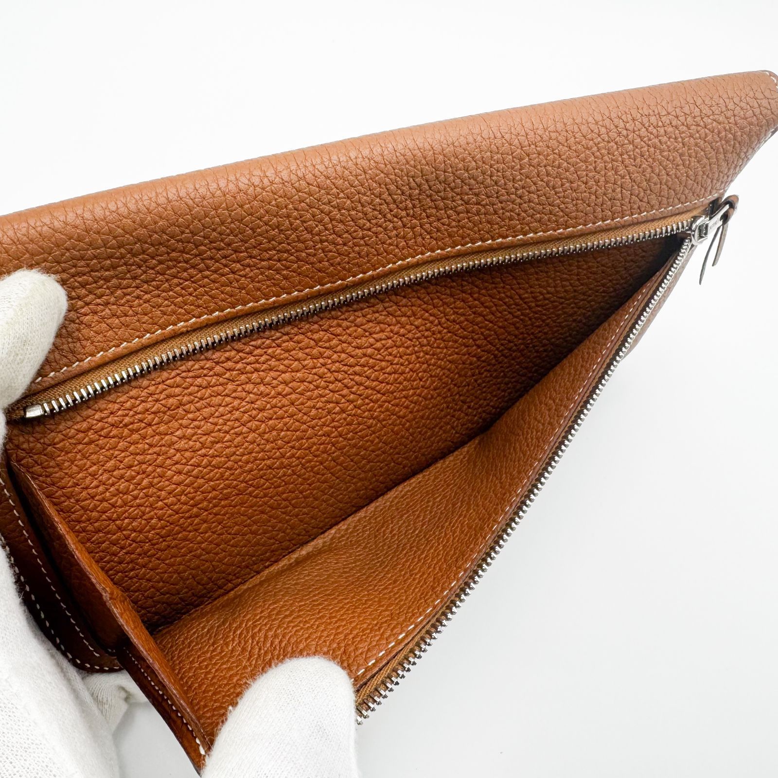 エルメス HERMES ドゴンロング エトゥープ トゴ C刻印 長財布 二つ折り