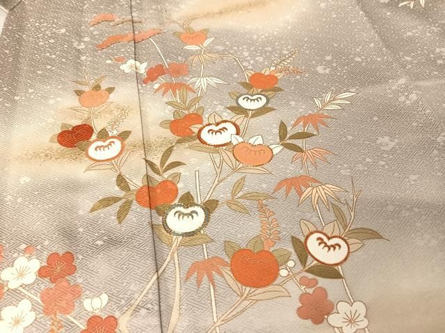 ［3145］［3925］訪問着 草花文 落款有 作家物 金彩 正絹 着物 袷 3925］訪問着 草花文 落款有 作家物 金彩 正絹 着物 袷