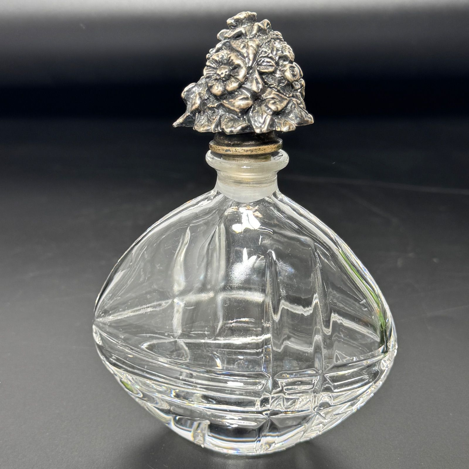 イタリア製 アンティーク 香水瓶 シルバー 蓋 ガラスボトル 銀