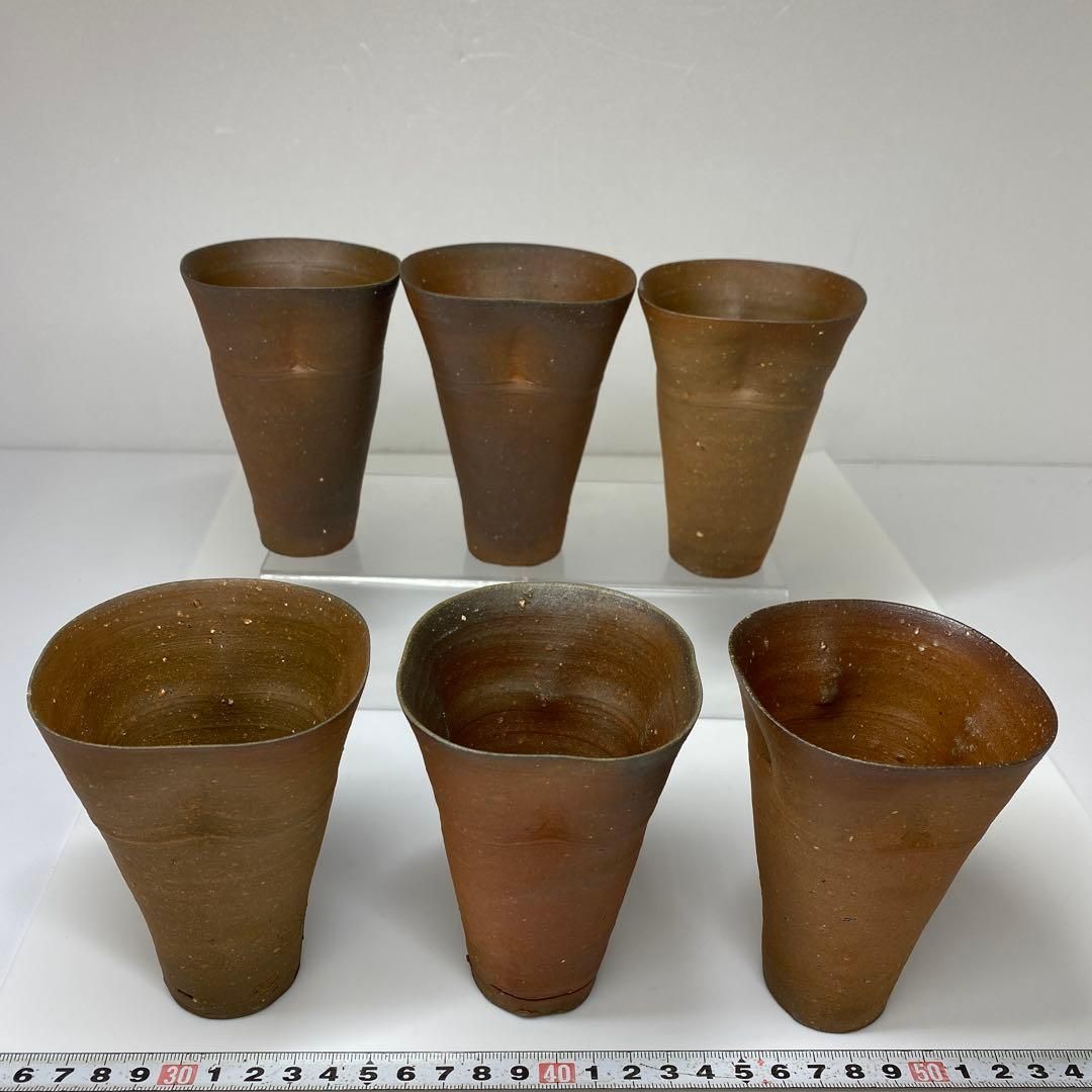 森末英助 備前ビアマグ 6客 共箱 高さ10.6㎝ タカオ 東な7-0111