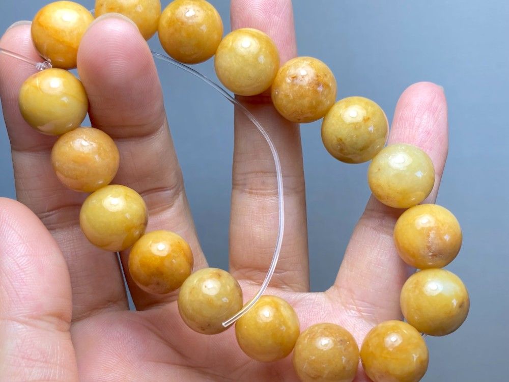 B23-67 大粒 黄翡翠 13.5mm ミャンマー産 天然本翡翠