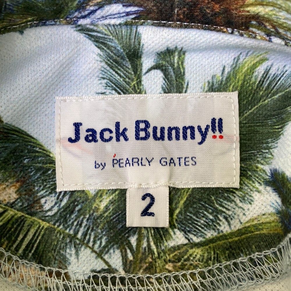 サイズ：2 JACK BUNNY ジャックバニー  半袖ポロ ワンピース ヤシの木 総柄 ブルー系 [240101423372] ゴルフウェア レディース ストスト サイズ：2 JACK BUNNY ジャックバニー 半袖ポロ ワンピース ヤシ
