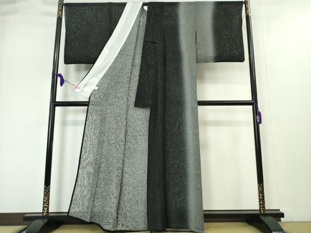 平和屋本店□極上 訪問着 無双 紗×紗 葉尽くし 暈し染め 黒地 逸品