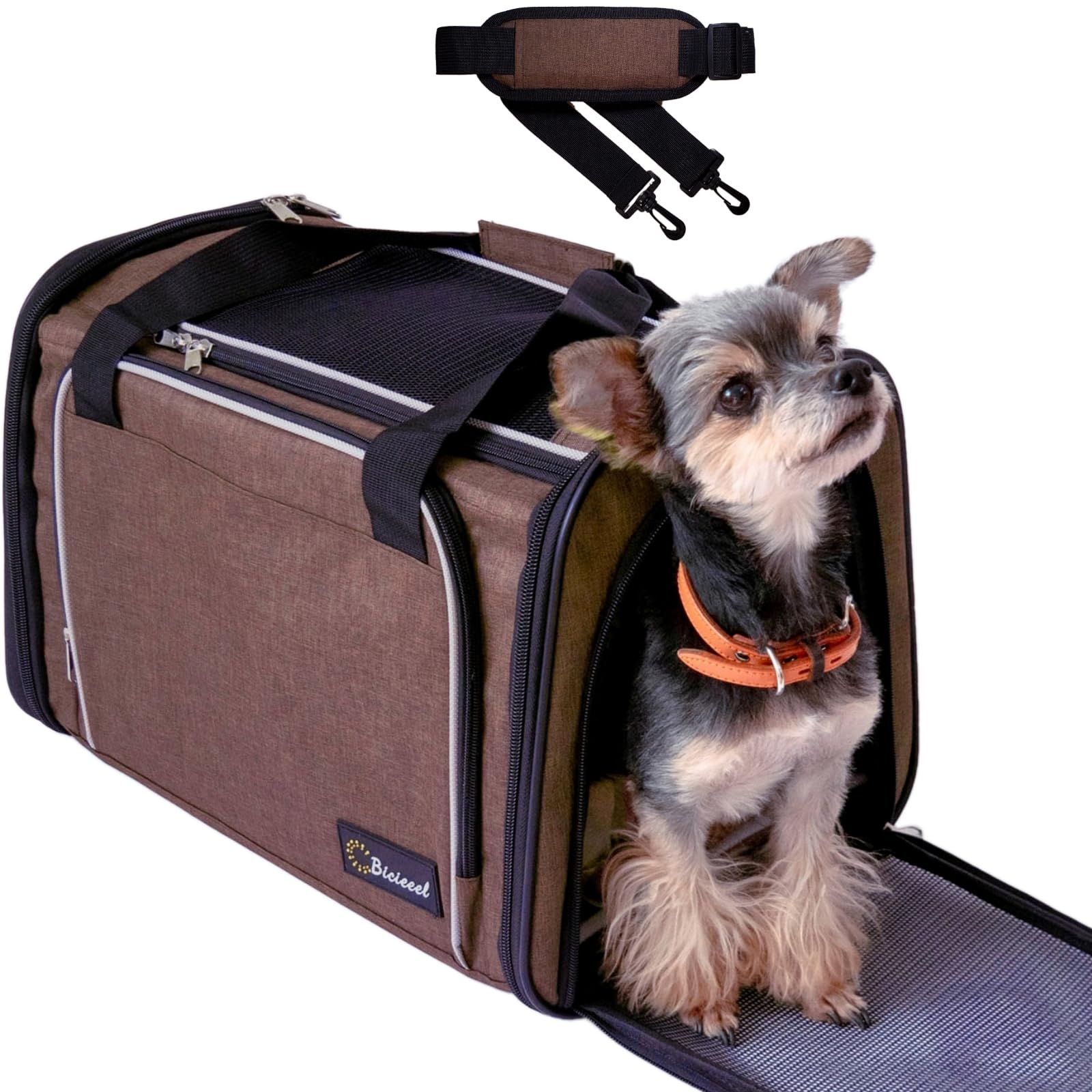 ブラウン [雑誌掲載モデル]Bicieeel 犬 猫 キャリーバッグ ペットキャリーバッグ 多機能 丈夫 軽い 型崩れなし 出入りらくらく 2ポケット 大きめ Mサイズ 夏冬対応マット 折り畳み 小型犬 中型犬 キャリーケース (ブラウン)…