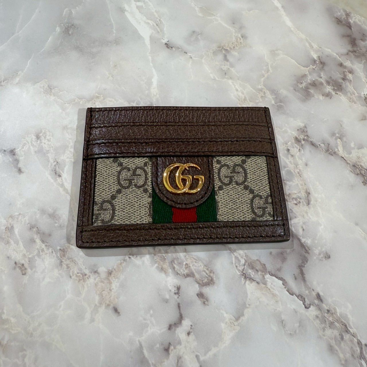 グッチ GUCCI GGマーモント PVC×レザー カードケース ブラウン