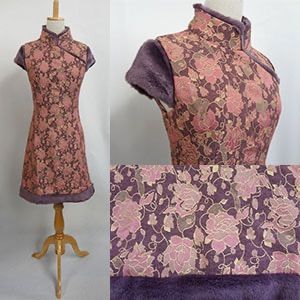 ファー付チャイナドレス パープル 裏地付き CW 04