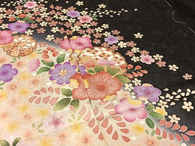 平和屋着物○豪華振袖 舞桜文 暈し染め 仮絵羽 逸品