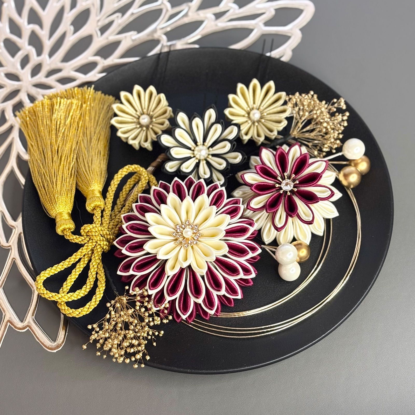 サテンつまみ細工 ワイン