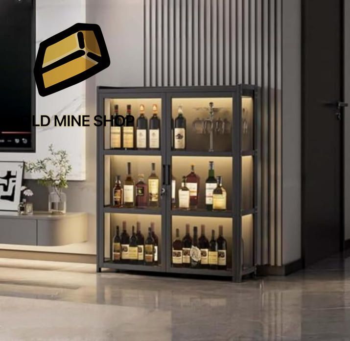 ウイスキー収納キャビネット 竹製 ロッカー型 防塵 密閉式 大容量 アクリル透明 酒棚 ビン キャビネット 省スペース 設置簡単 照明LED内蔵 床置き オシャレ 鍵付き 収納庫 ワインラック ブラック 3層80cm MARWIL-DEMENAGEMENTS_CH