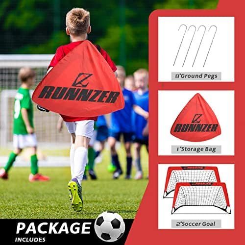 100cm_レッド 100cm 2個入セット L RUNNZER サッカー ゴール