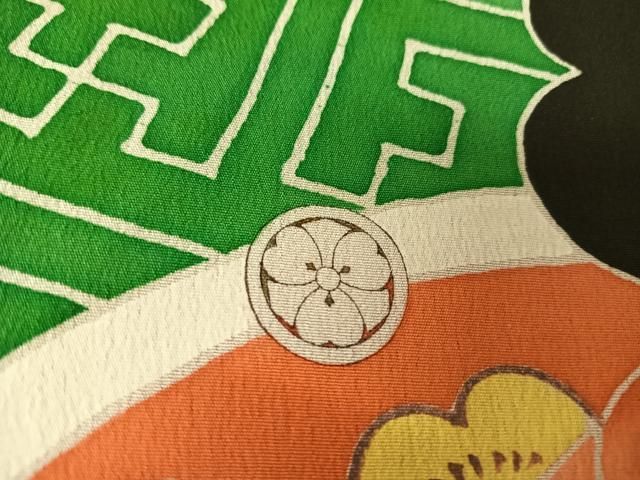 平和屋着物○アンティーク 大正ロマン 振袖 駒刺繍 吉祥飛鶴文 黒地