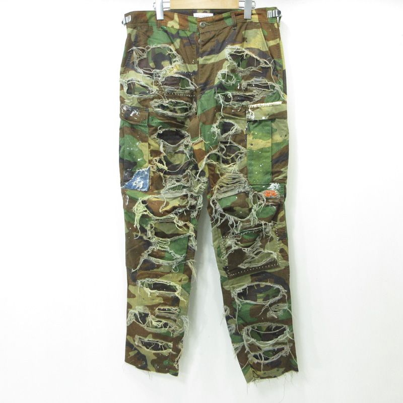 三重本店 INNOCENCE NYC イノセンスニューヨーク DAMAGE CAMO PANTS ダメージカモパンツ ミリタリーパンツ 加工カットオフカーゴパンツ カーキグリーン カモ マルチ サイズ M 107