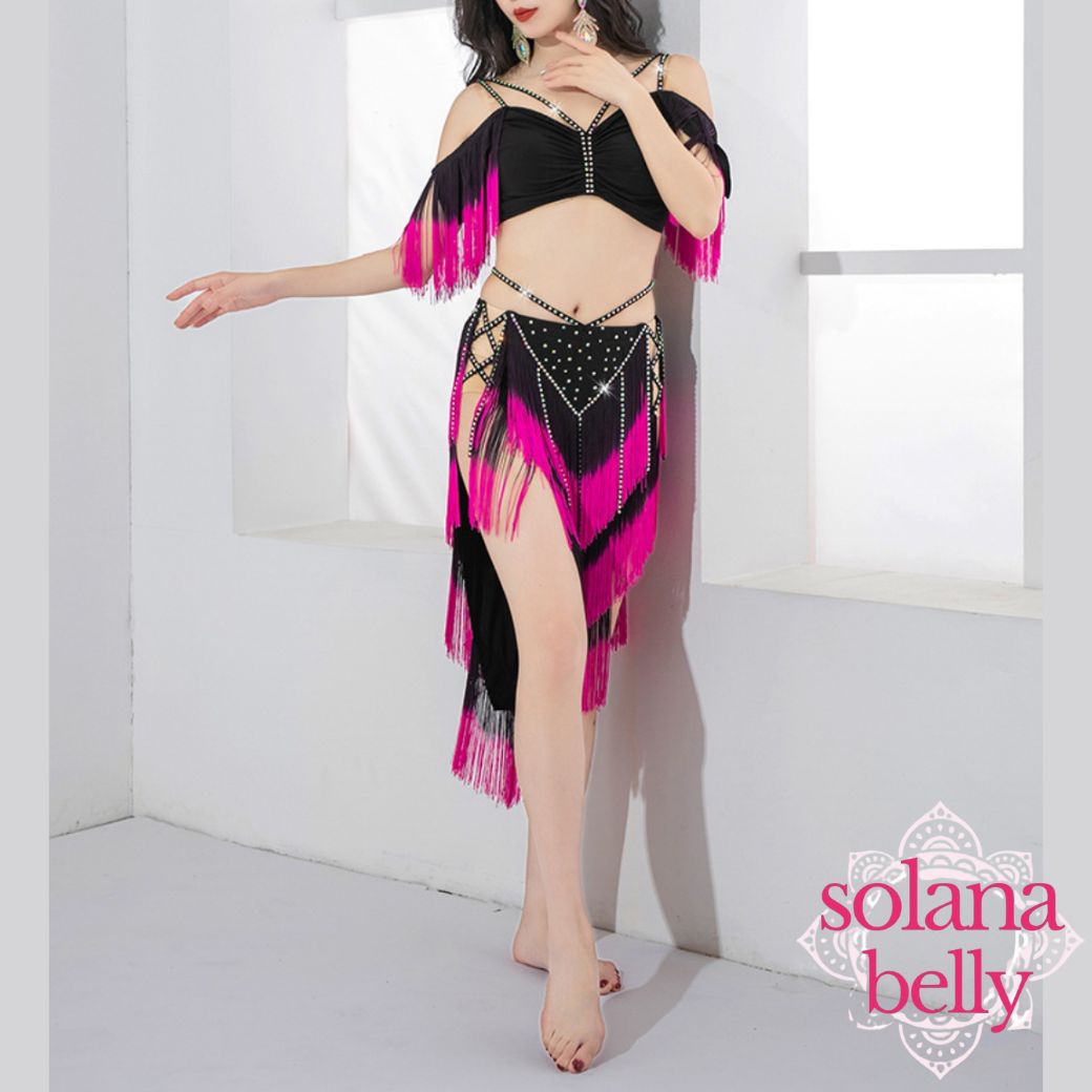 ベリーダンス ドラムソロ 衣装 フリンジ レッスンウェア ピンク