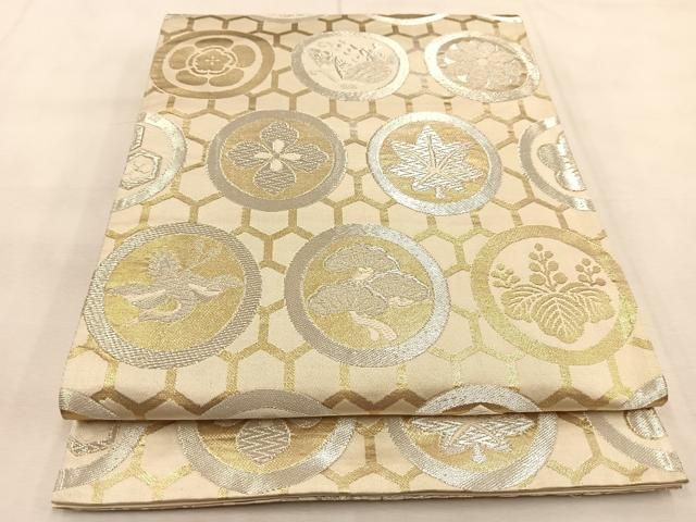 平和屋着物○六通柄袋帯 唐織 水重織 有職丸華文 正絹