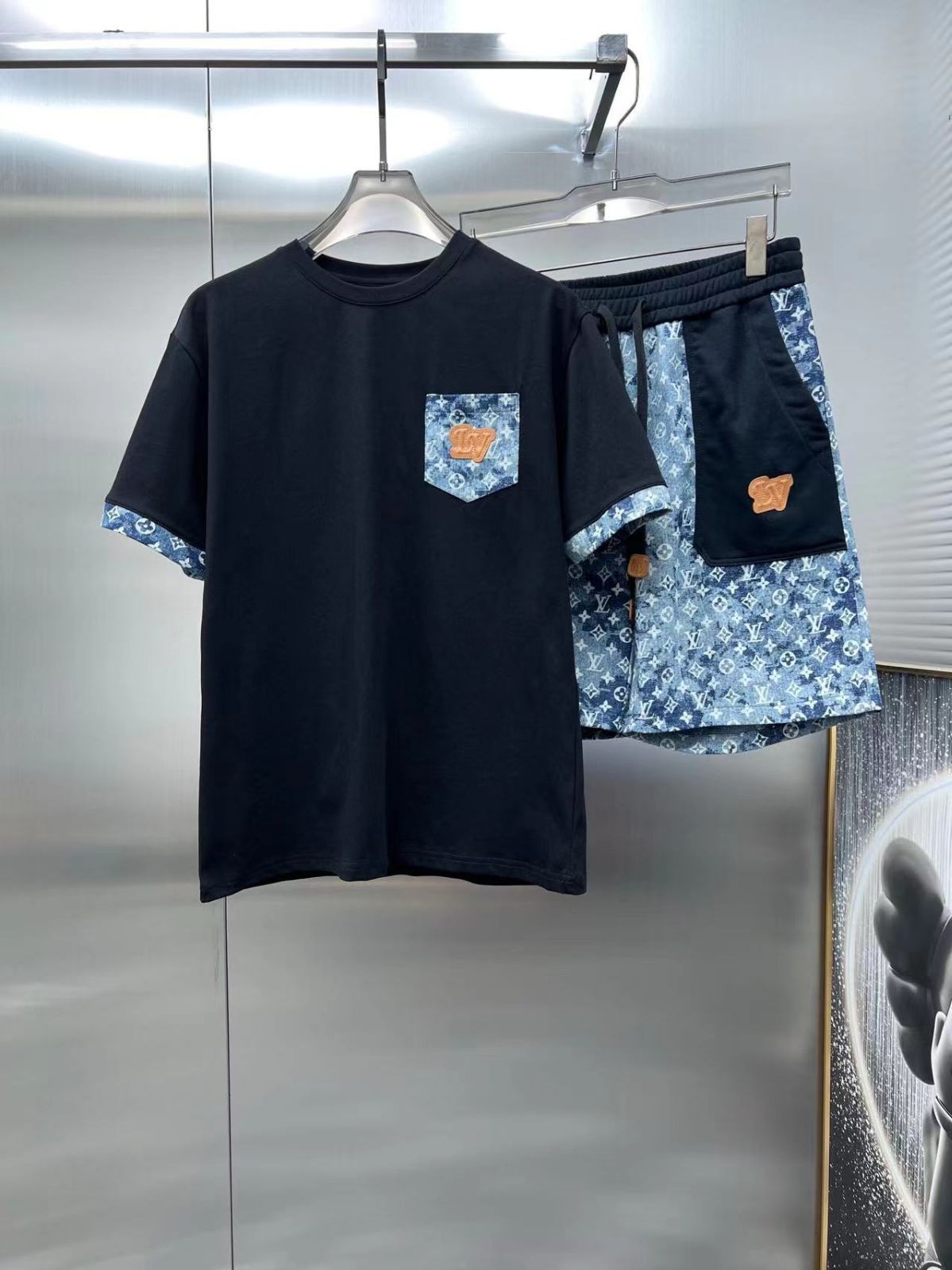 LOUIS VUITTON ルイヴィトン LV Tシャツ ショーツ/半袖/上下セット 黑Xブルー