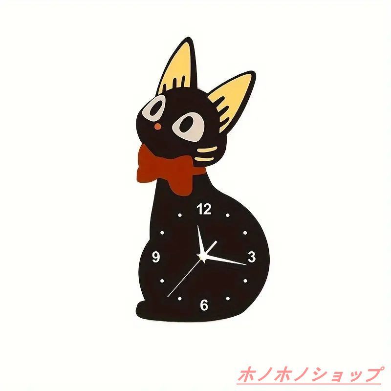 黒猫デザイン アクリル壁掛け時計 - キュートなインテリアクロック
