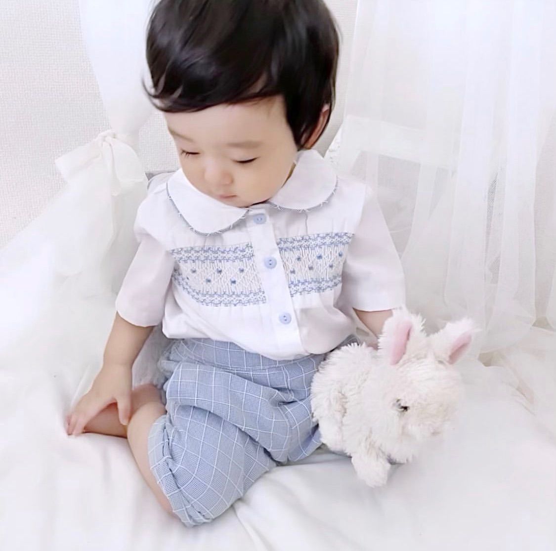 [Beau KiD] Blue smocked shirt set