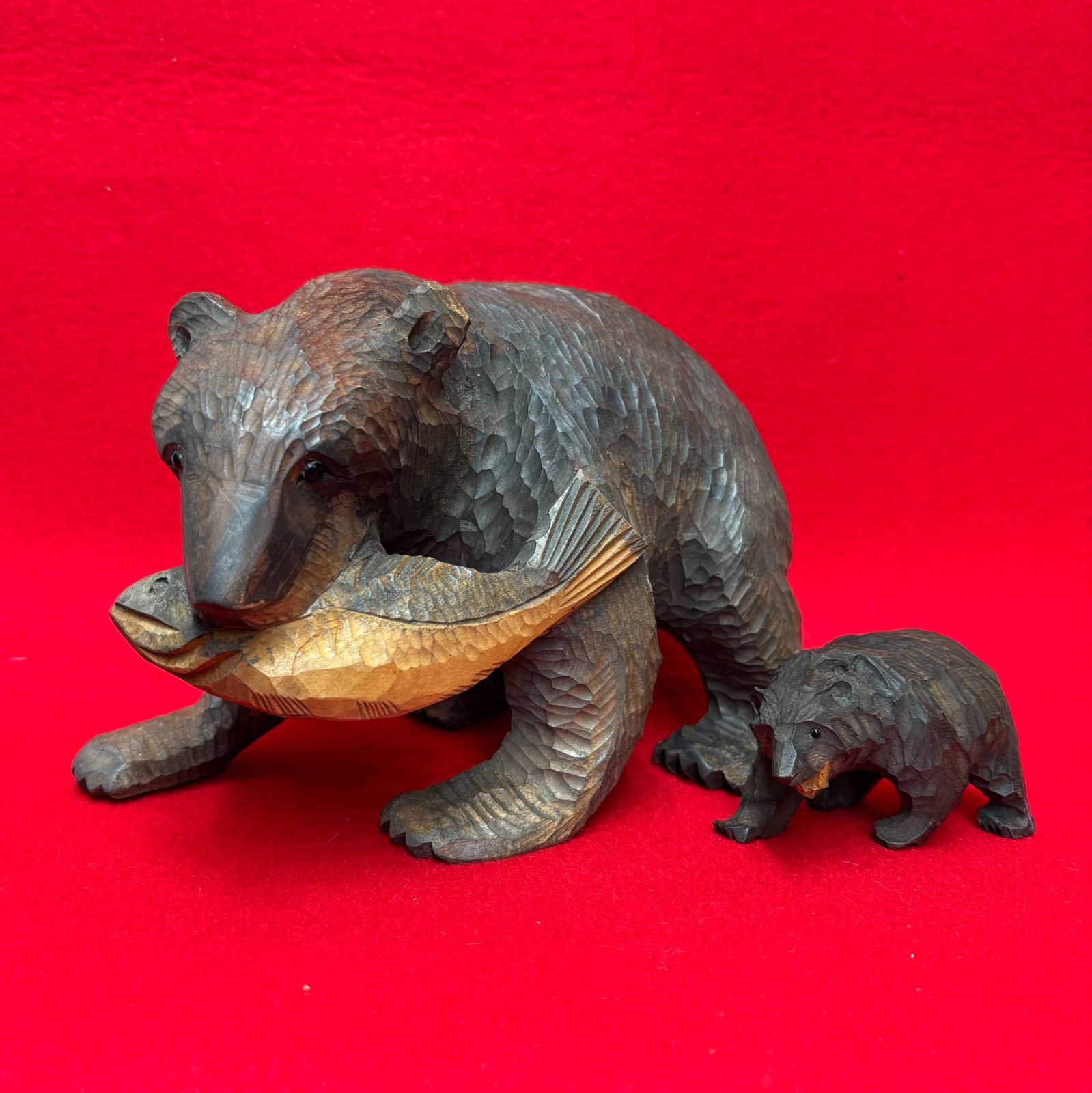 木彫り 熊 ブックエンド ガラス目 民芸品 アイヌ 八雲 レリーフ