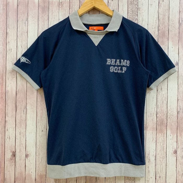 【美品】BEAMS GOLF ポロシャツ M ブルー 袖ロゴ 刺繍 ゴルフウェア BEAMS - BEAMS GOLF ビームス ゴルフ 半袖 ポロシャツ 刺繍