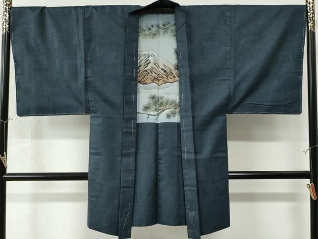 平和屋着物○男性 お召 アンサンブル 亀甲柄 キングサイズ 正絹 逸品