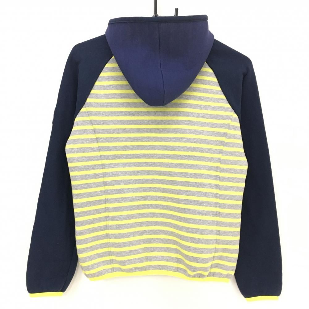 アンパスィ ジップパーカー ネイビー×杢グレー イエローボーダー ロゴ