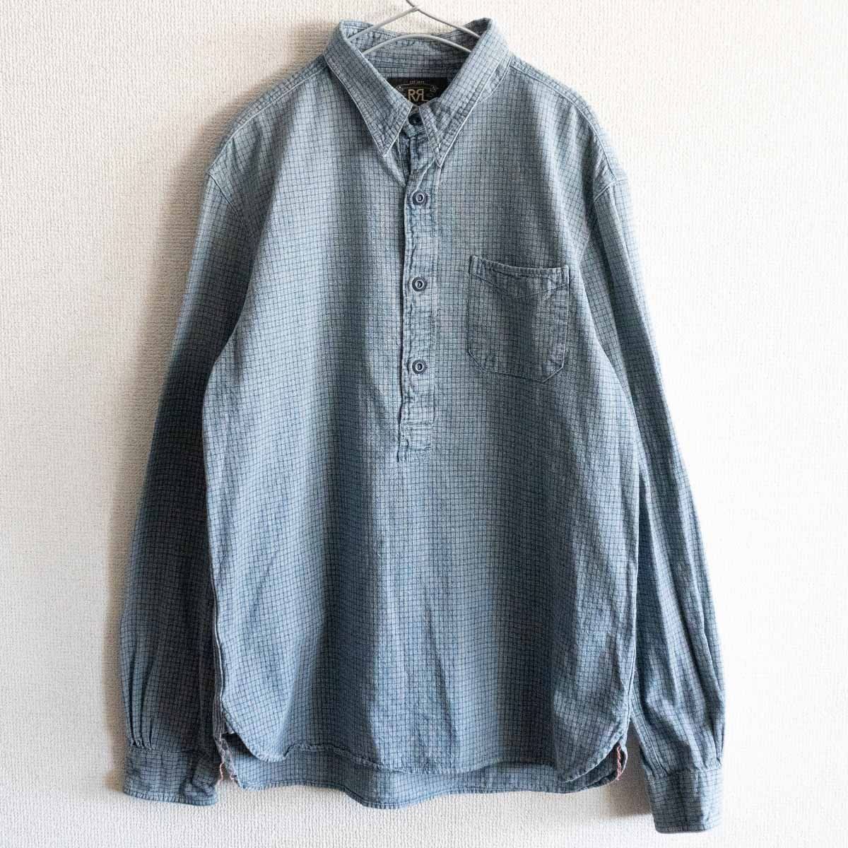 美品】RRL 【INDIGO CHECK PULLOVER WORK SHIRTS】Ｍ プルオーバー 