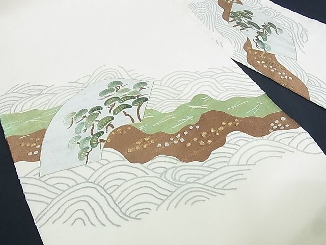 平和屋2□中国三大刺繍 相良刺繍 総刺繍 九寸名古屋帯 地紙松文 金糸