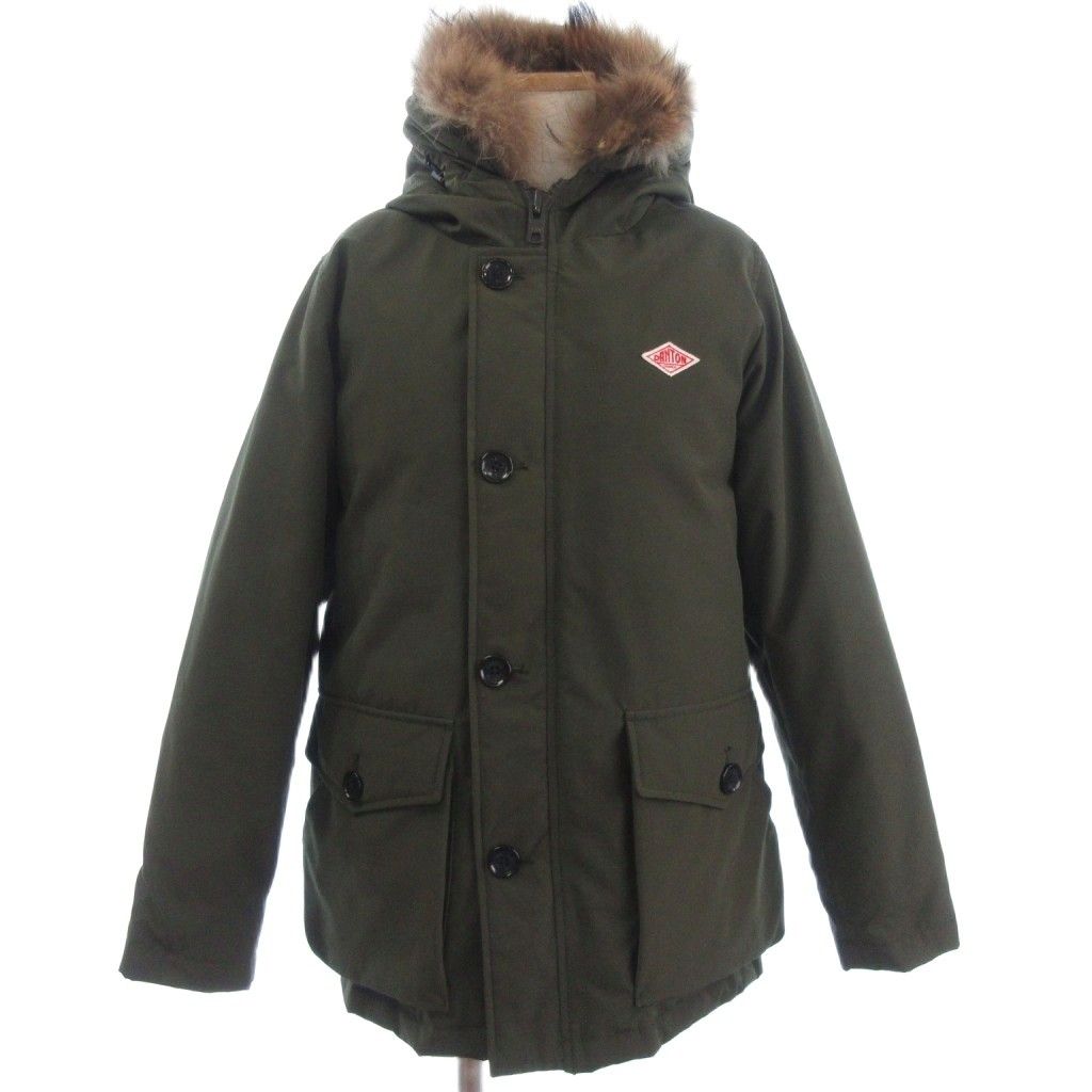 ダントン DANTON 美品 ファー付き フード ミドル丈 ダウンジャケット 16A-FA-002 コート JD-8532 オリーブ 36 M位