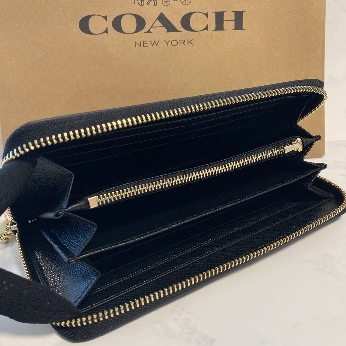 新品未使用 COACH 長財布 コーチ 長財布 レディース メンズ シンプル ブラック ゴールド 黒 型番 C3441 - メルカリ