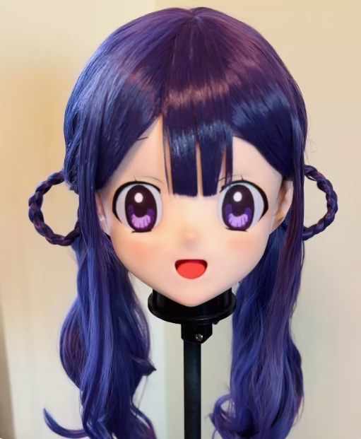 全頭マスク カツラ付き ロック付き Pタイプ フルマスク ドール ヘッドロリータ人形 コスプレ マスク 変身 仮装 着ぐるみ 二次元美少女