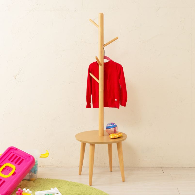 【新品】シェルフ付ポールハンガー 木製 北欧風  コートハンガー サイドテーブル 幅40cm] シェルフ付ポールハンガー 木製 北欧風 コートハンガー
