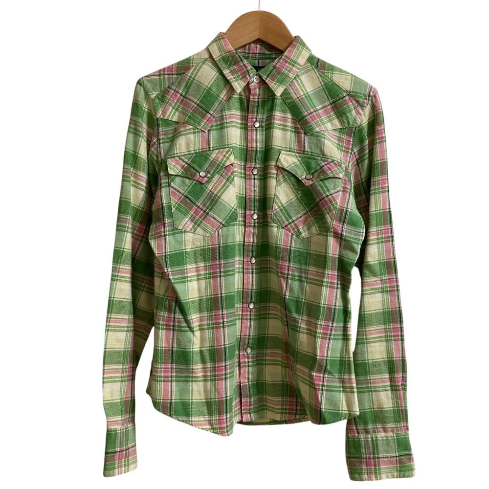 美品 RALPH LAUREN ラルフローレン チェック柄 長袖 ウエスタンネルシャツ サイズ11 グリーン レディース 古着 中古 Ralph Lauren - 美品 RALPH LAUREN ラルフローレン チェック柄