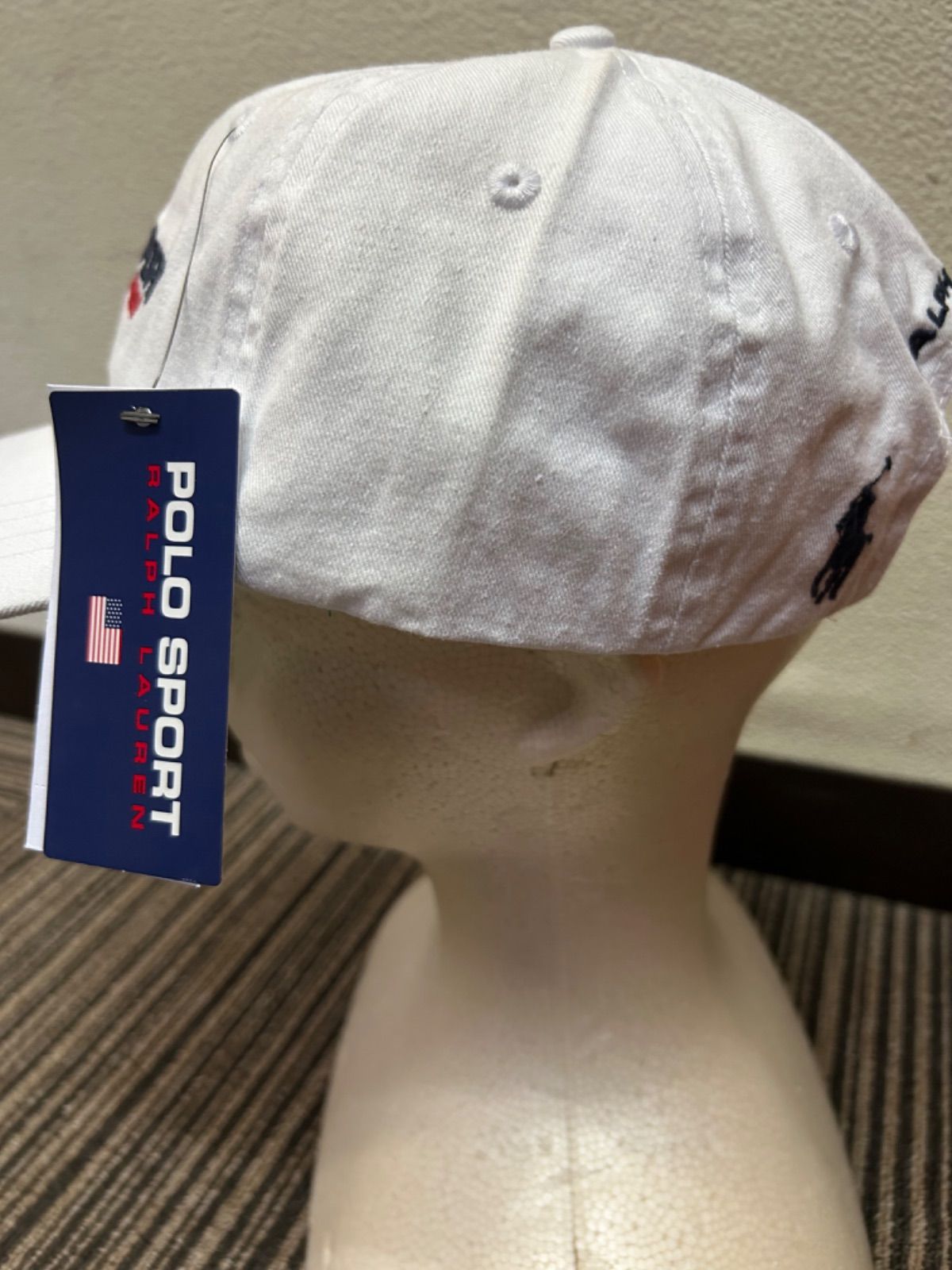 新品ポロスポーツラルフローレン ローキャップ フリーサイズ白色  POROSPORT RalphLaurenベースボールキャップ ポロホワイト6パネルキャップ 古着屋OWL