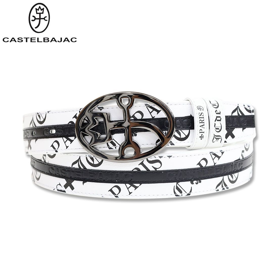 カステルバジャック 家紋 バックル Pt ベルト 40サイズ ホワイト ブラック 7235490124 モノグラム castelbajac 秋冬 25AW