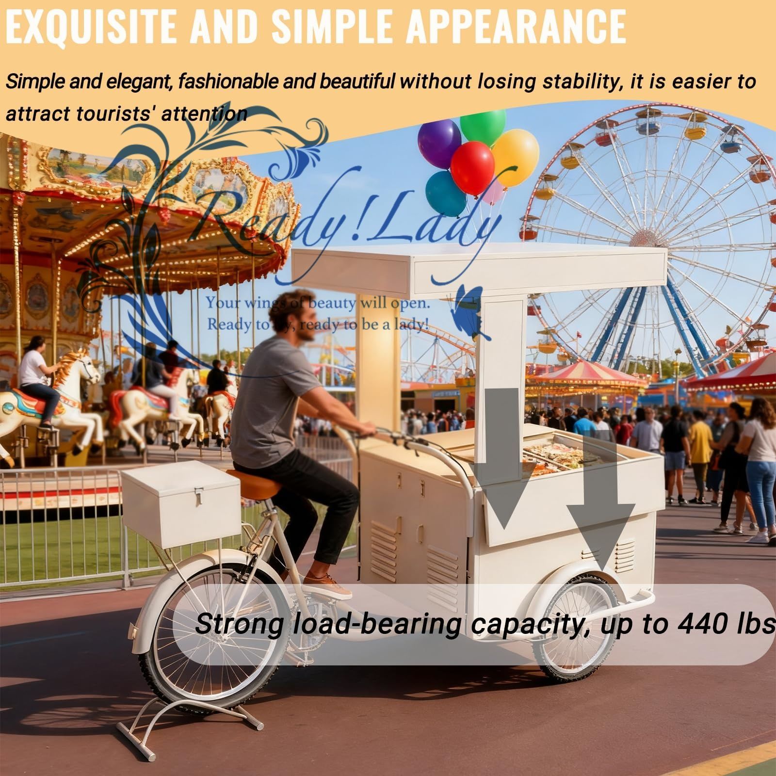 モバイル三輪車フードトラックジュース販売カート アイスクリームカートハンドプッシュ ストリートフード販売用のキャノピー付き三輪車