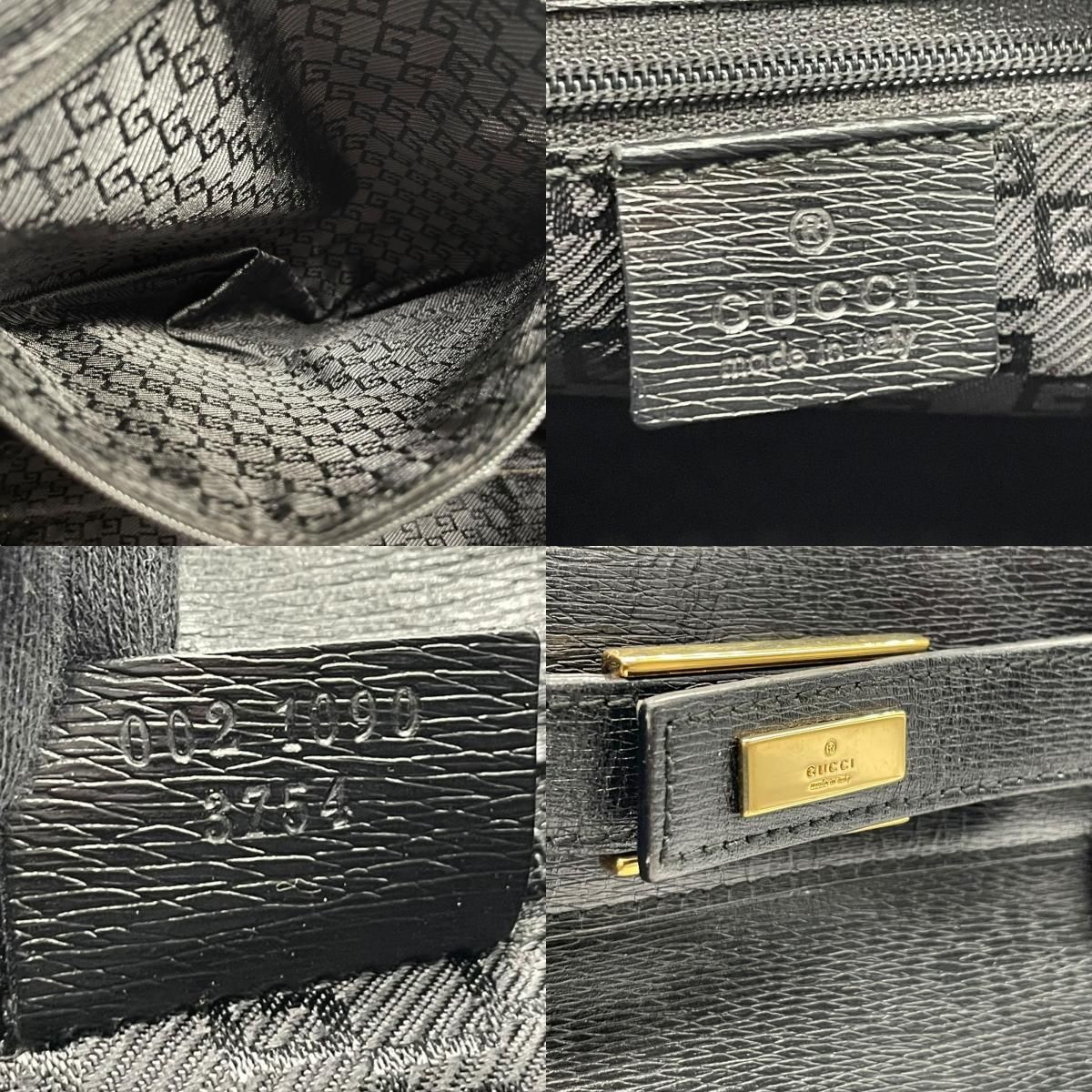 美品 GUCCI グッチ レザー ビジネスバッグ ブラック ゴールド